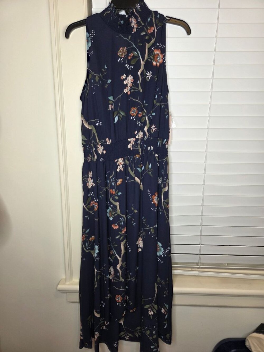 NWT Nanette Lepore Navy Floral High Neck Sleeveless Maxi Dress 10 Coquette